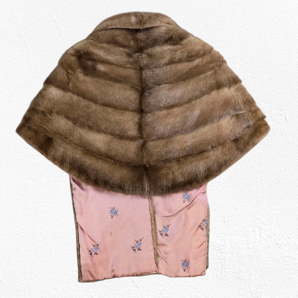1940s Vintage Mink Fur Capelet Shrug Satin Lined Hollywood Glam Wrap Medium Fit - Picture 10 of 10